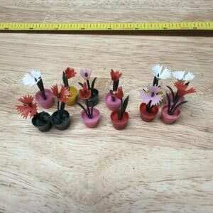 Dollhouse Fairy Garden Mini Plastic Flower Pots Vintage Lot Of 12